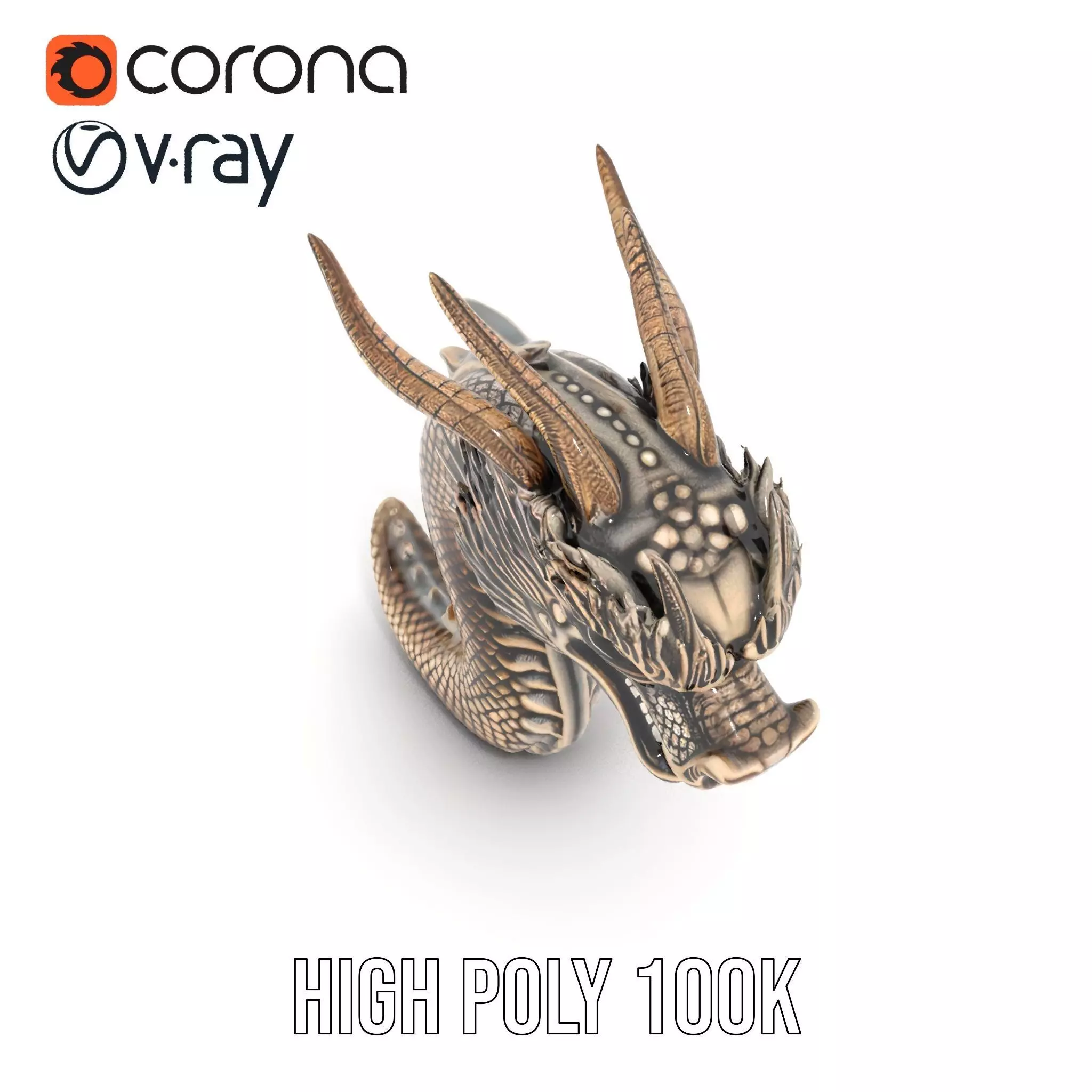 Golden Dragon Sculpture model pack Low-poly 3D model_21