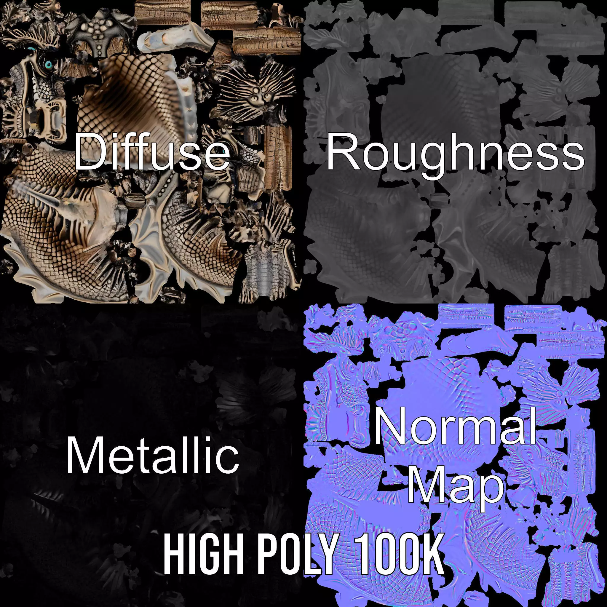 Golden Dragon Sculpture model pack Low-poly 3D model_4