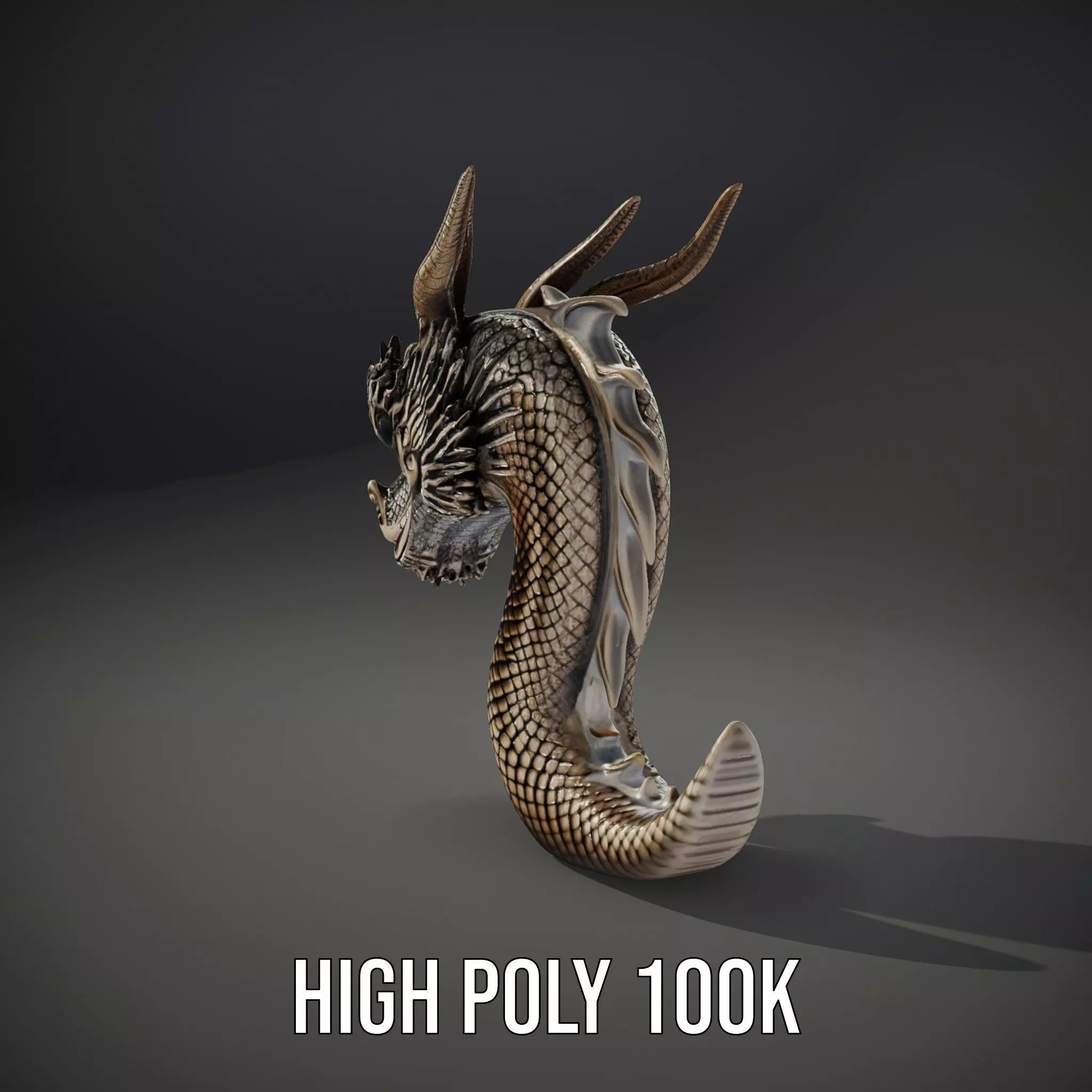 Golden Dragon Sculpture model pack Low-poly 3D model_11