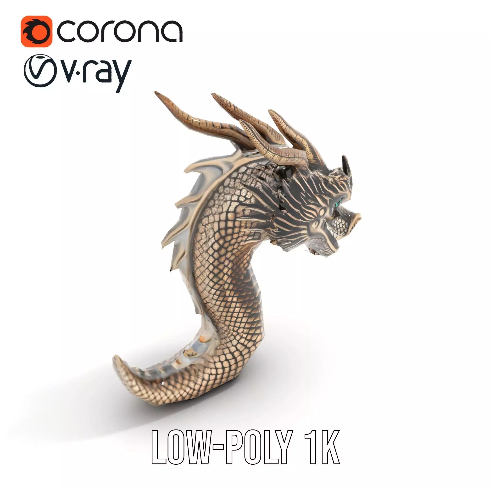 Golden Dragon Sculpture model pack Low-poly 3D model_17