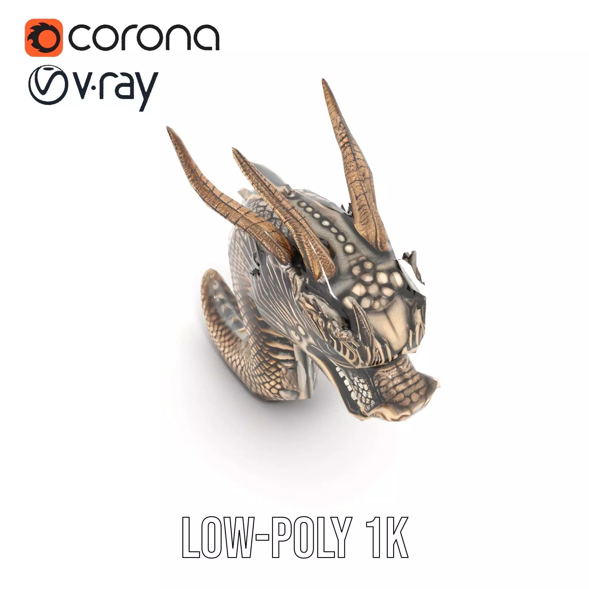 Golden Dragon Sculpture model pack Low-poly 3D model_13