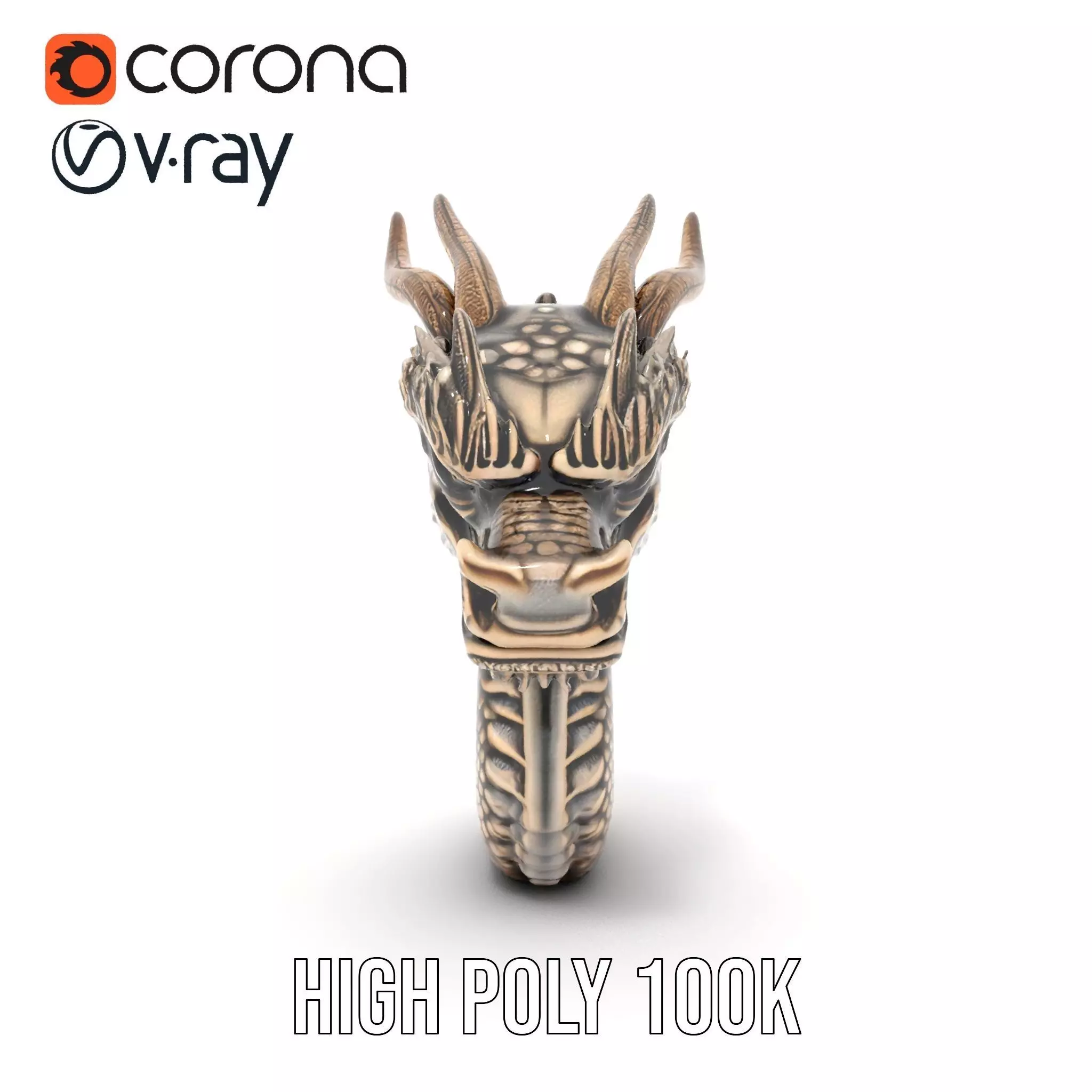 Golden Dragon Sculpture model pack Low-poly 3D model_30