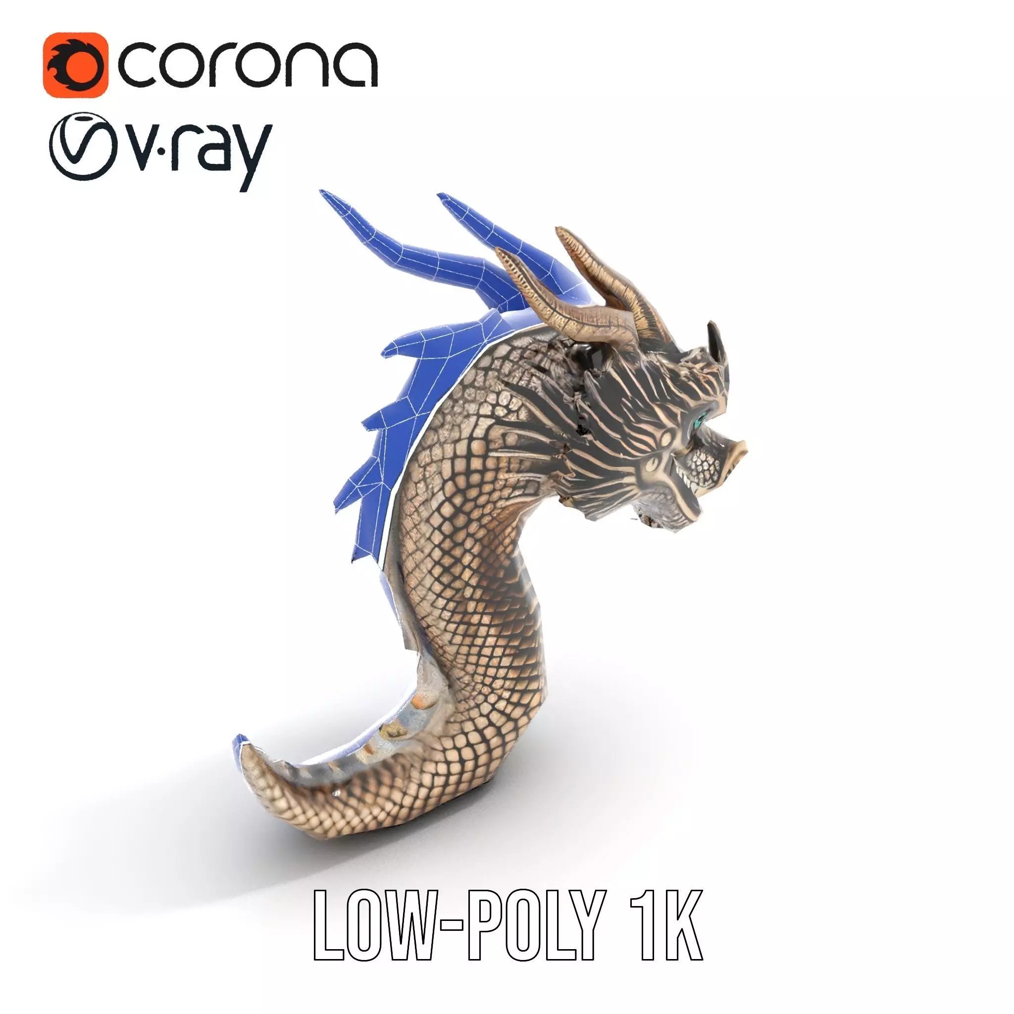 Golden Dragon Sculpture model pack Low-poly 3D model_8