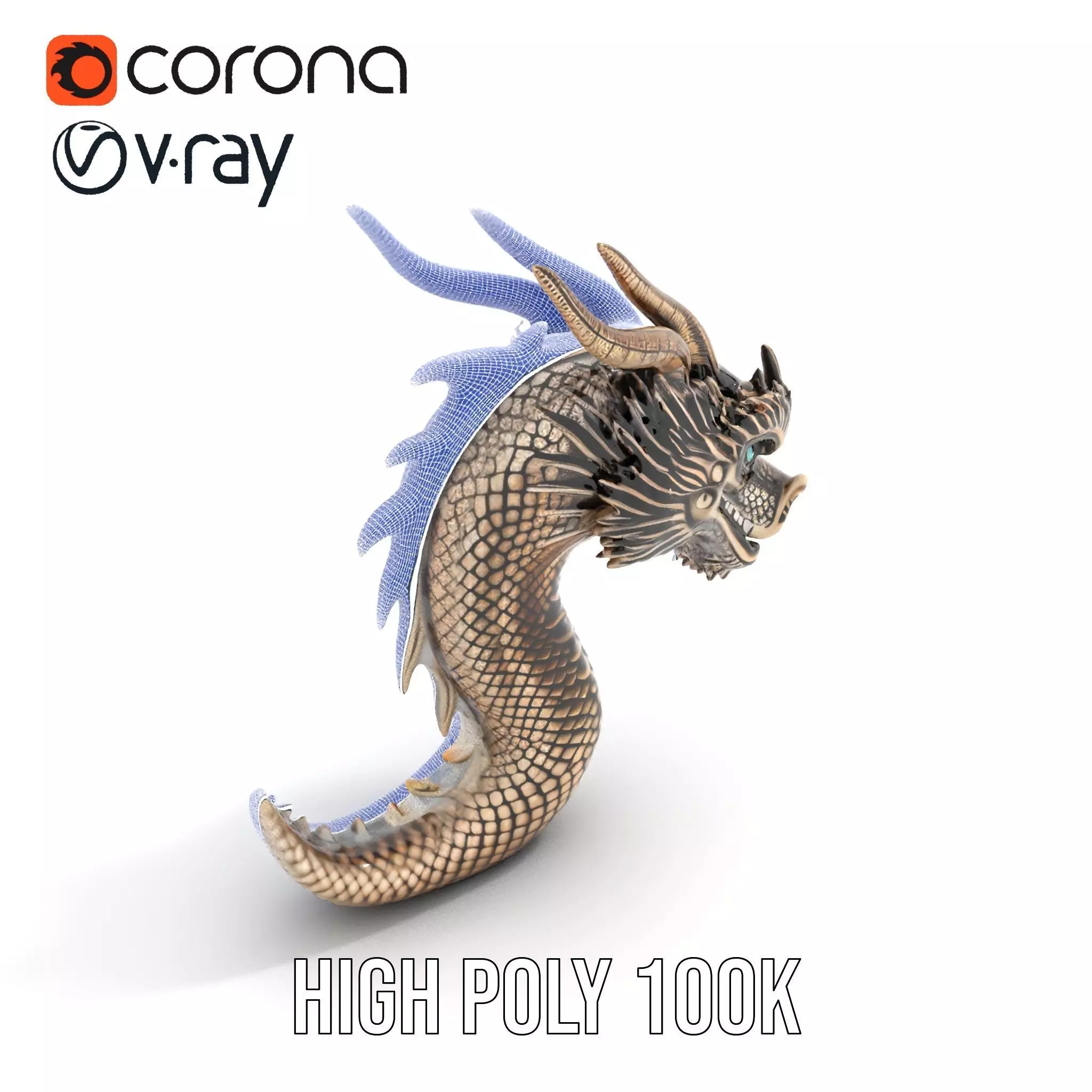 Golden Dragon Sculpture model pack Low-poly 3D model_18