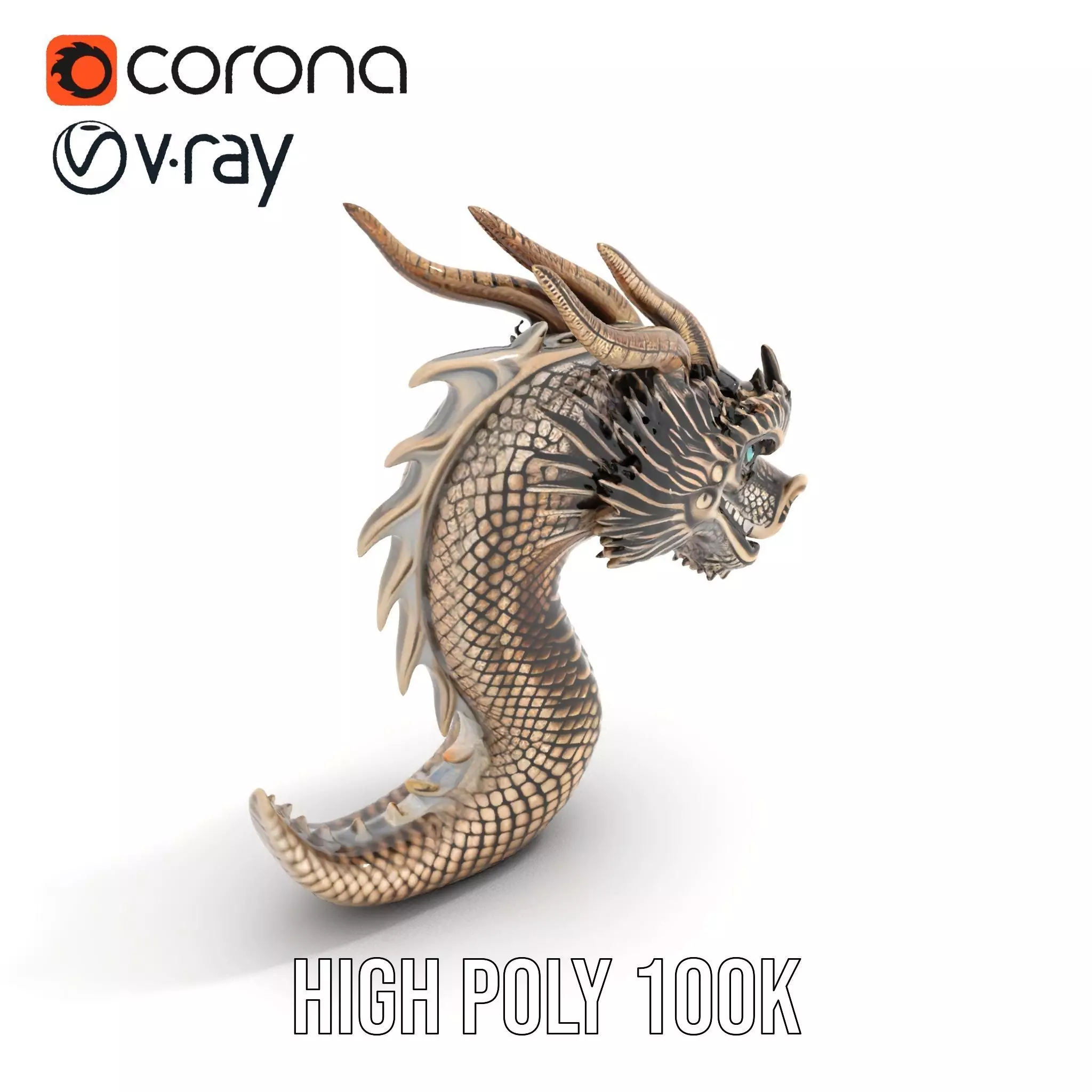 Golden Dragon Sculpture model pack Low-poly 3D model_24