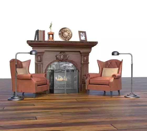 Fire Place With Sitting Sofa Set 3D Model