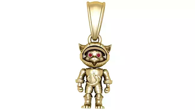 Astro Cat Pendant with Ruby Eyes