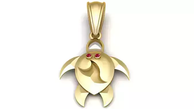 Golden Turtle Pendant with Ruby Eyes