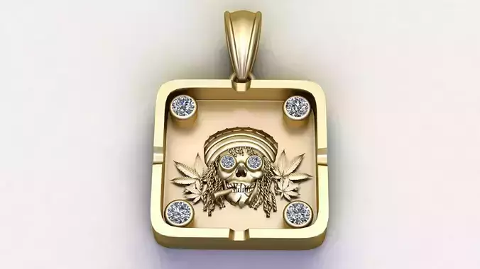 Rasta Skull Pendant with Diamond Accents