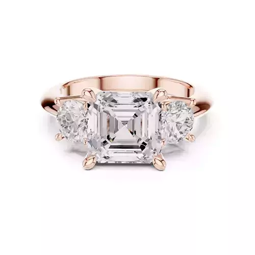 Three Stone Asscher Round Diamond Engagement Ring 3DM STL Video