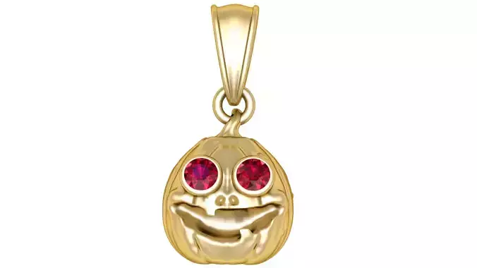 Golden Pumpkin Pendant with Ruby Eyes