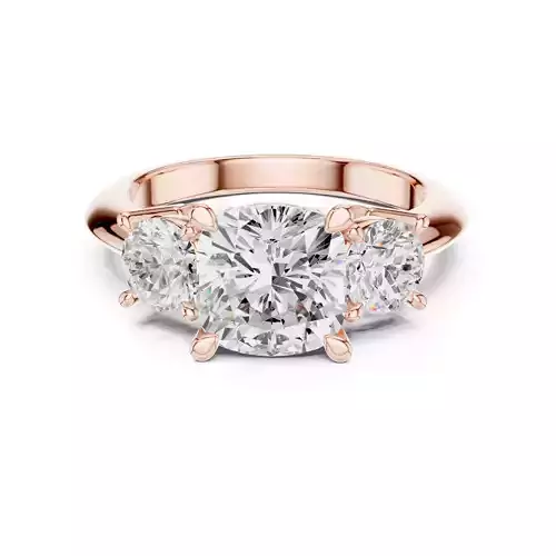 Three Stone Cushion and Round Diamond Wedding Ring 3DM STL Video