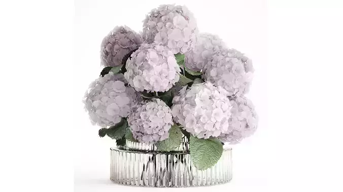Modern Realistic Bouquet Vase  Lilac Pink Hydrange 613 3D model