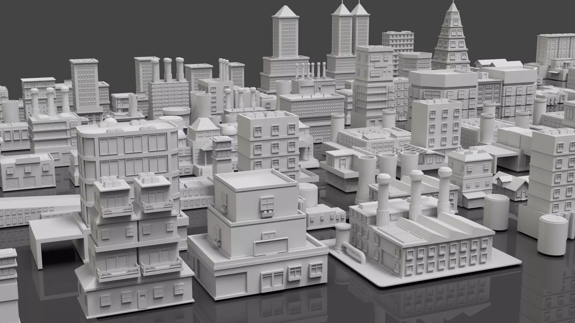 Low Poly City Buildings Pack Of 240 - Game Ready - Untextured  Low-poly 3D model_10
