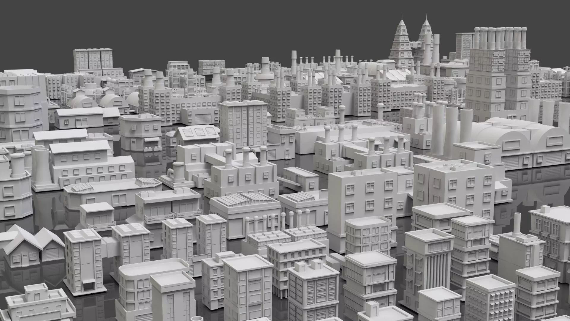 Low Poly City Buildings Pack Of 240 - Game Ready - Untextured  Low-poly 3D model_6