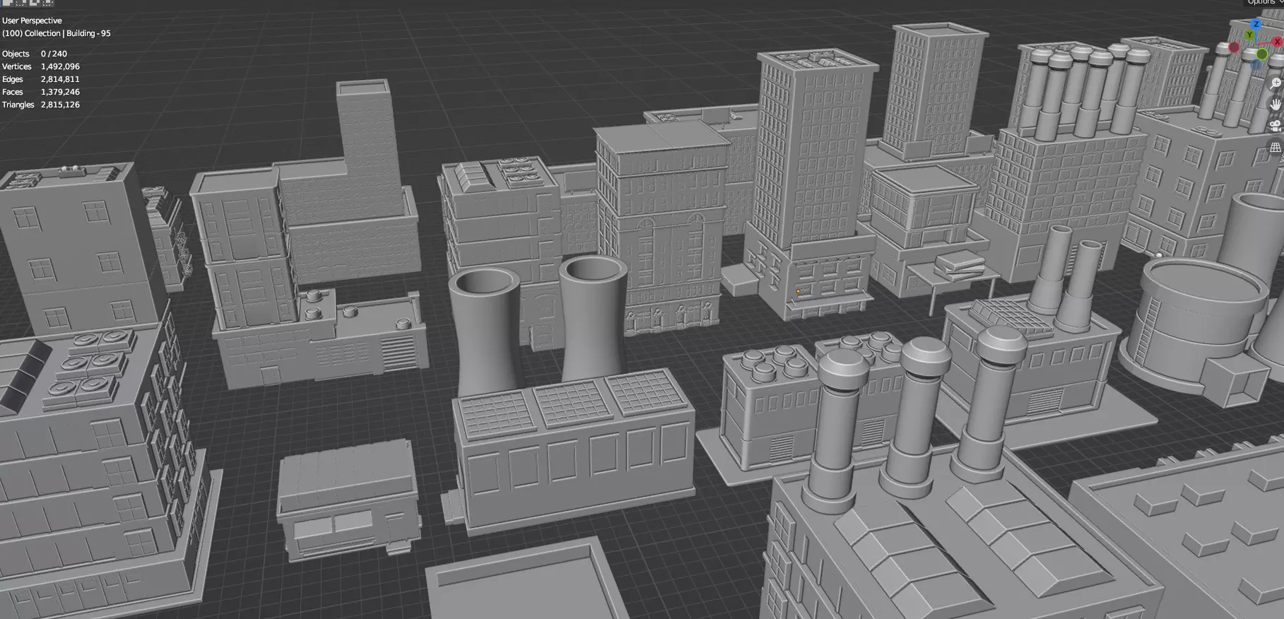 Low Poly City Buildings Pack Of 240 - Game Ready - Untextured  Low-poly 3D model_68