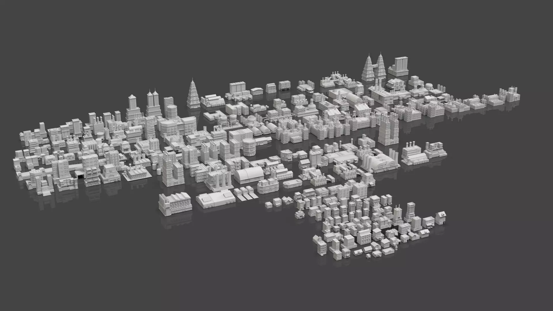 Low Poly City Buildings Pack Of 240 - Game Ready - Untextured  Low-poly 3D model_1