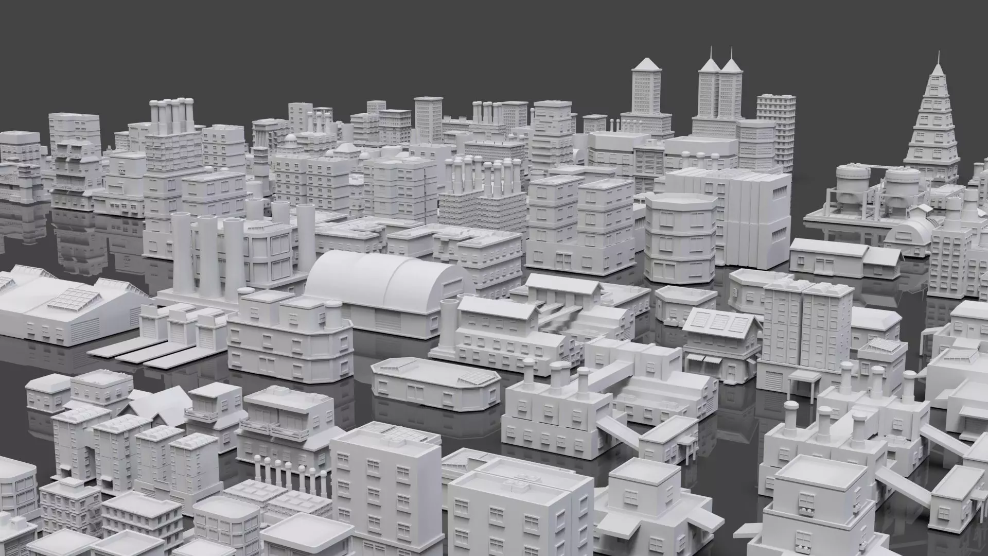 Low Poly City Buildings Pack Of 240 - Game Ready - Untextured  Low-poly 3D model_2
