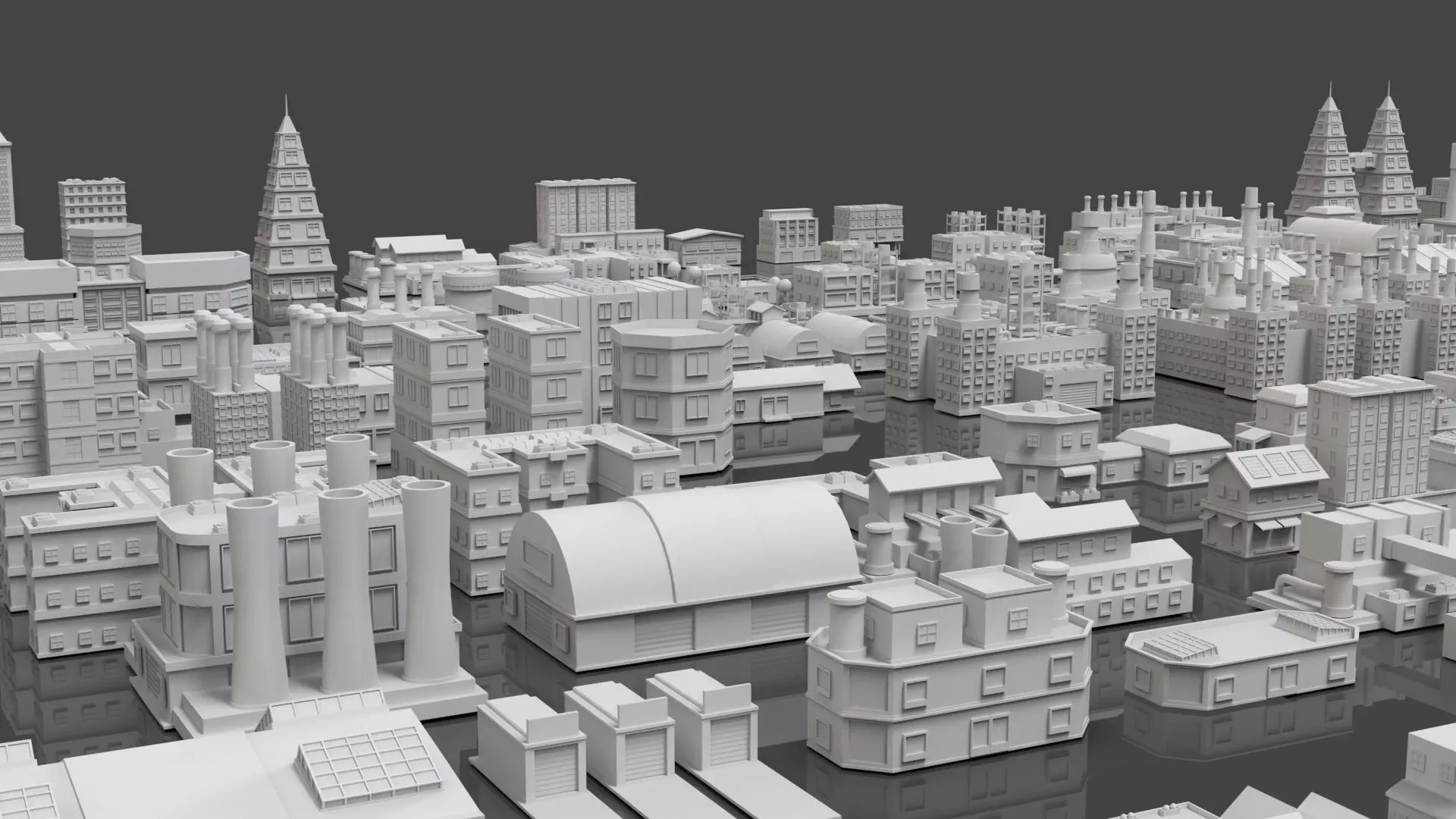 Low Poly City Buildings Pack Of 240 - Game Ready - Untextured  Low-poly 3D model_5