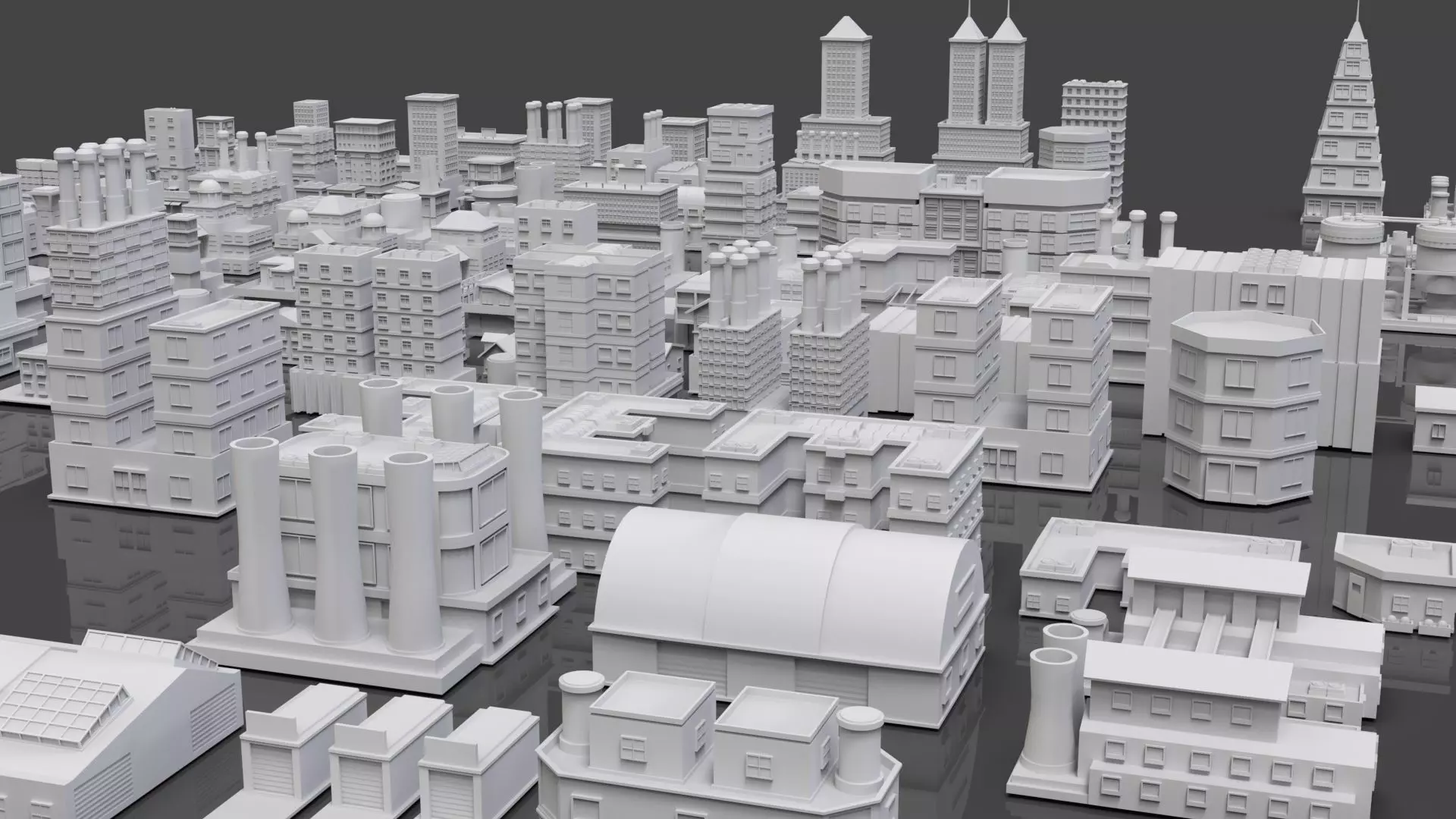 Low Poly City Buildings Pack Of 240 - Game Ready - Untextured  Low-poly 3D model_4