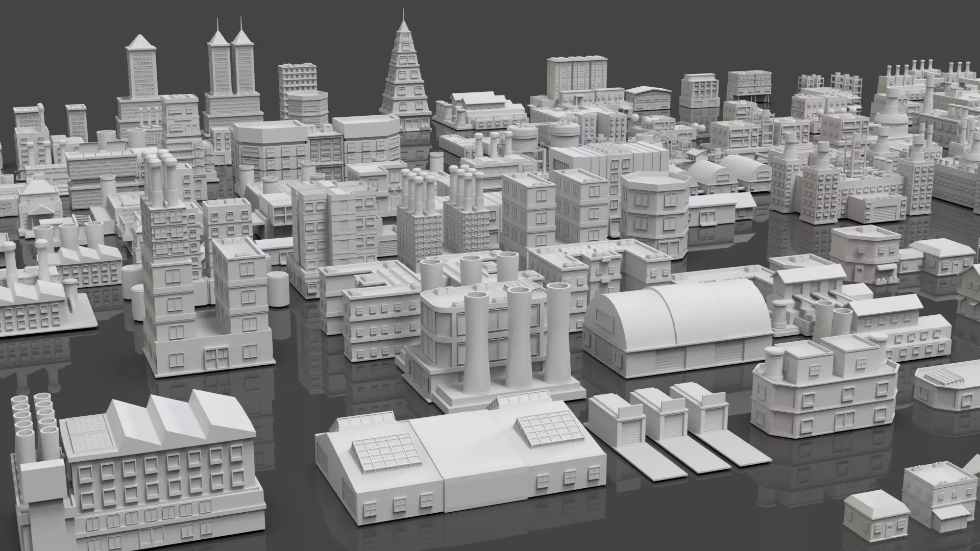 Low Poly City Buildings Pack Of 240 - Game Ready - Untextured  Low-poly 3D model_9