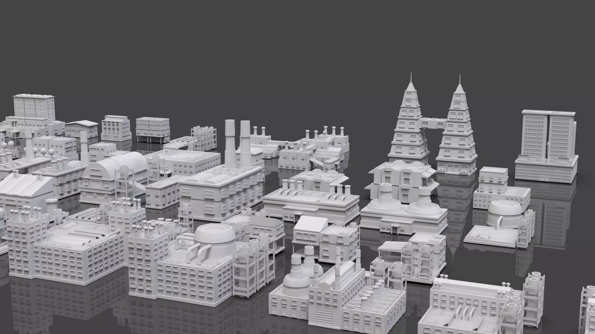 Low Poly City Buildings Pack Of 240 - Game Ready - Untextured  Low-poly 3D model_12