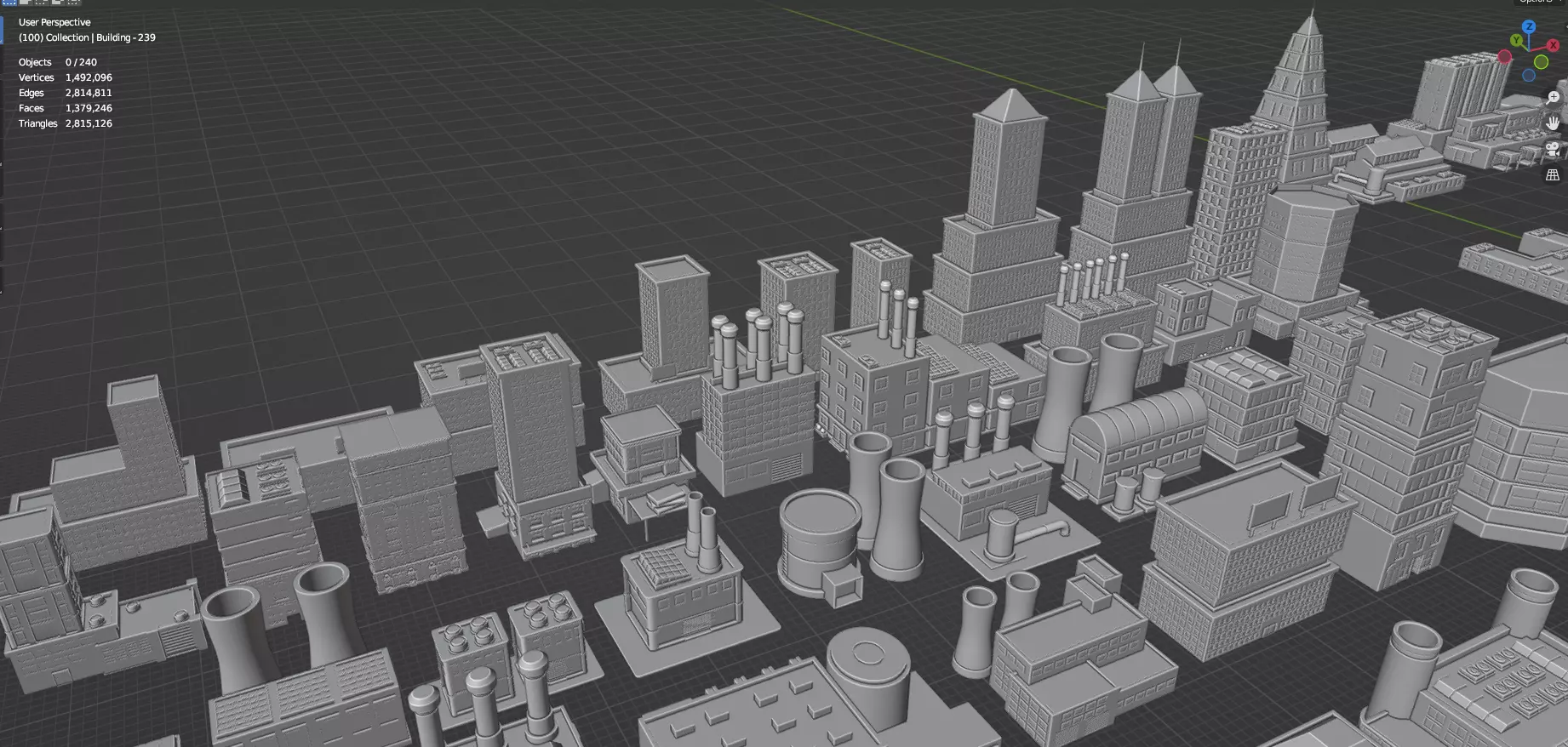 Low Poly City Buildings Pack Of 240 - Game Ready - Untextured  Low-poly 3D model_64