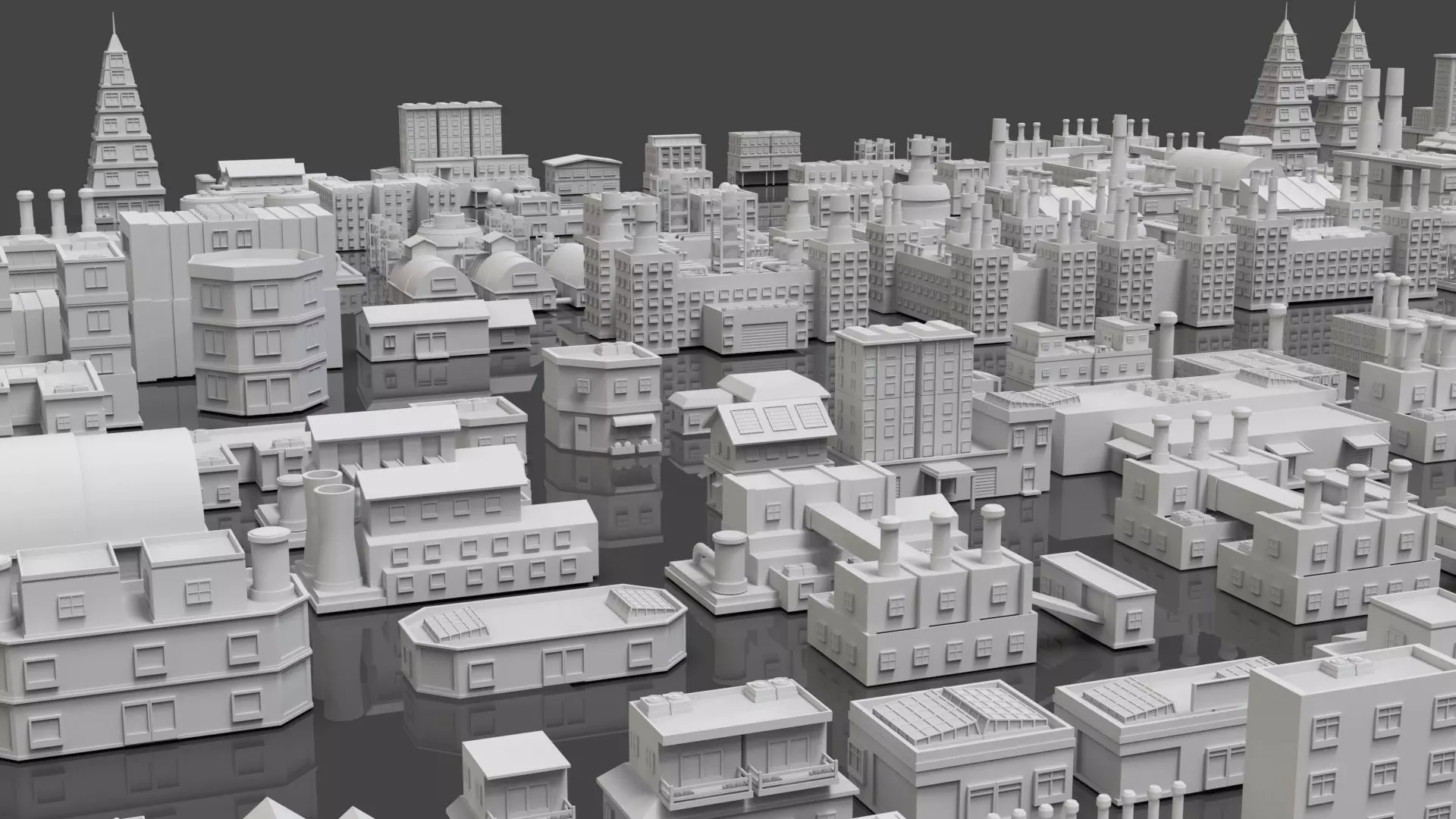 Low Poly City Buildings Pack Of 240 - Game Ready - Untextured  Low-poly 3D model_3