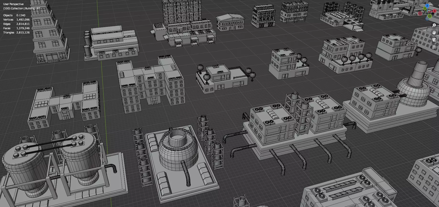 Low Poly City Buildings Pack Of 240 - Game Ready - Untextured  Low-poly 3D model_18