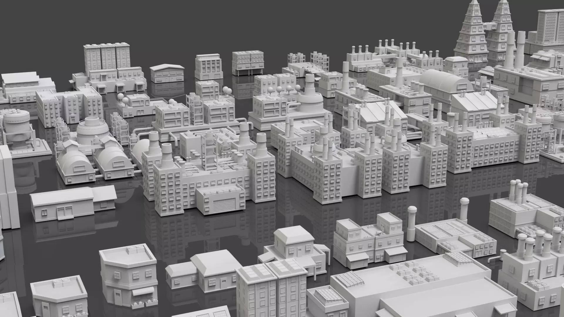 Low Poly City Buildings Pack Of 240 - Game Ready - Untextured  Low-poly 3D model_11