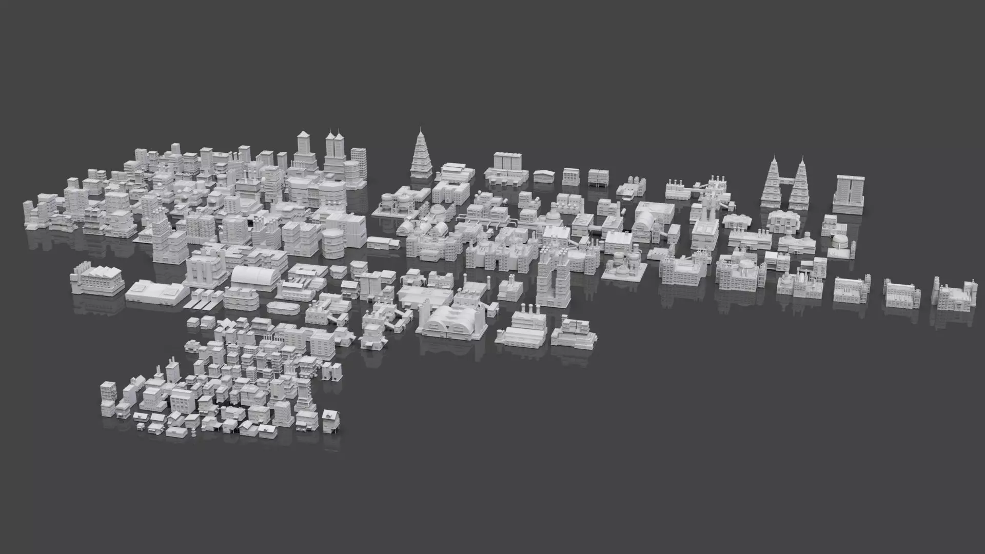 Low Poly City Buildings Pack Of 240 - Game Ready - Untextured  Low-poly 3D model_7