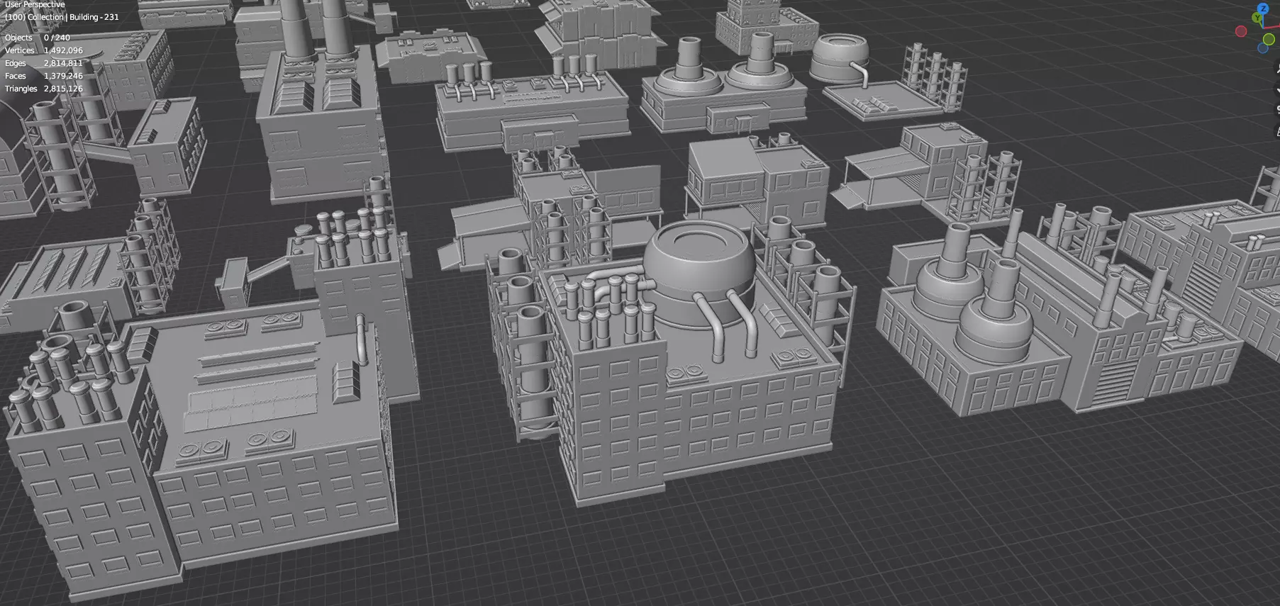 Low Poly City Buildings Pack Of 240 - Game Ready - Untextured  Low-poly 3D model_54