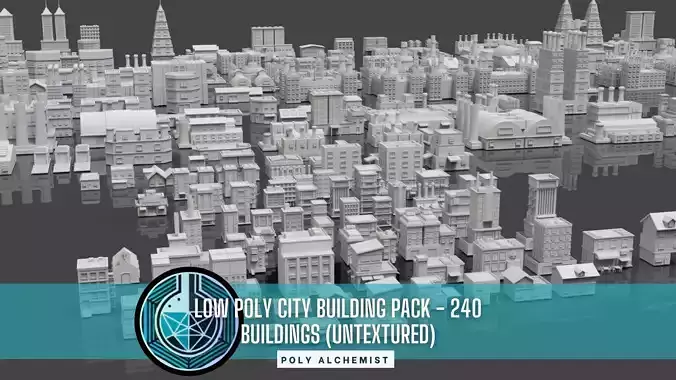 Low Poly City Buildings Pack Of 240 - Game Ready - Untextured  Low-poly 3D model