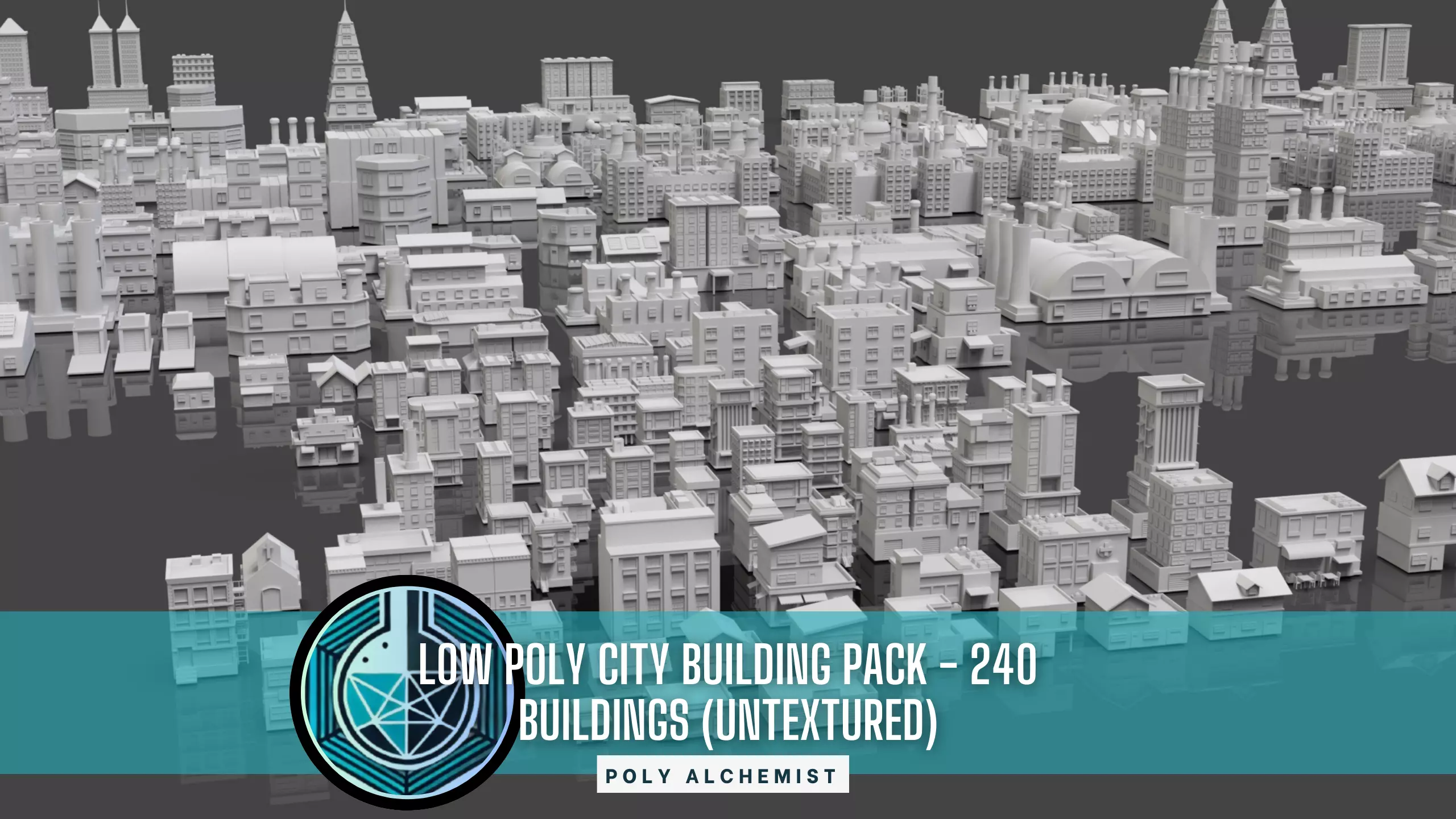 Low Poly City Buildings Pack Of 240 - Game Ready - Untextured  Low-poly 3D model_0