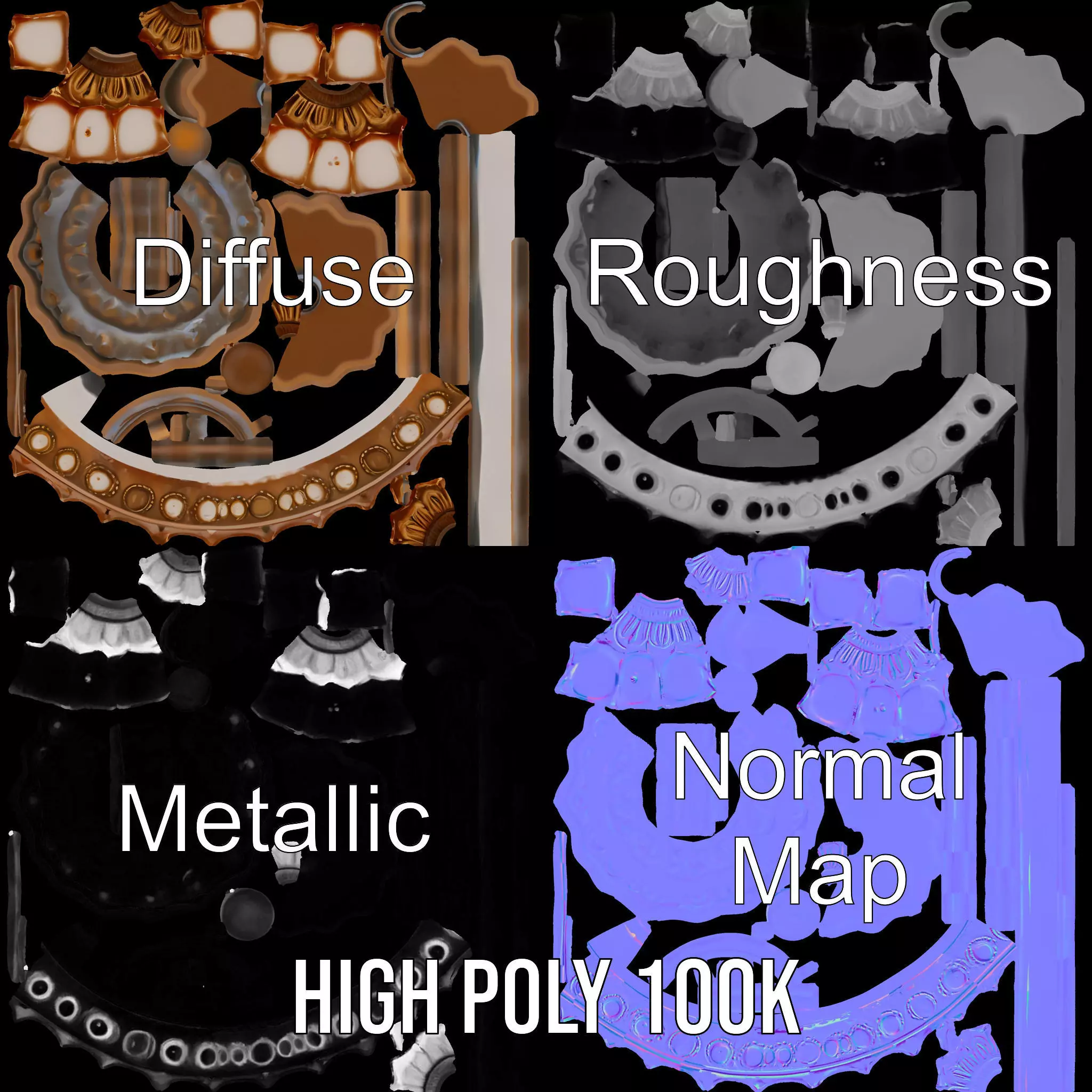 Ornate Gold Door Knob model pack Low-poly 3D model_3