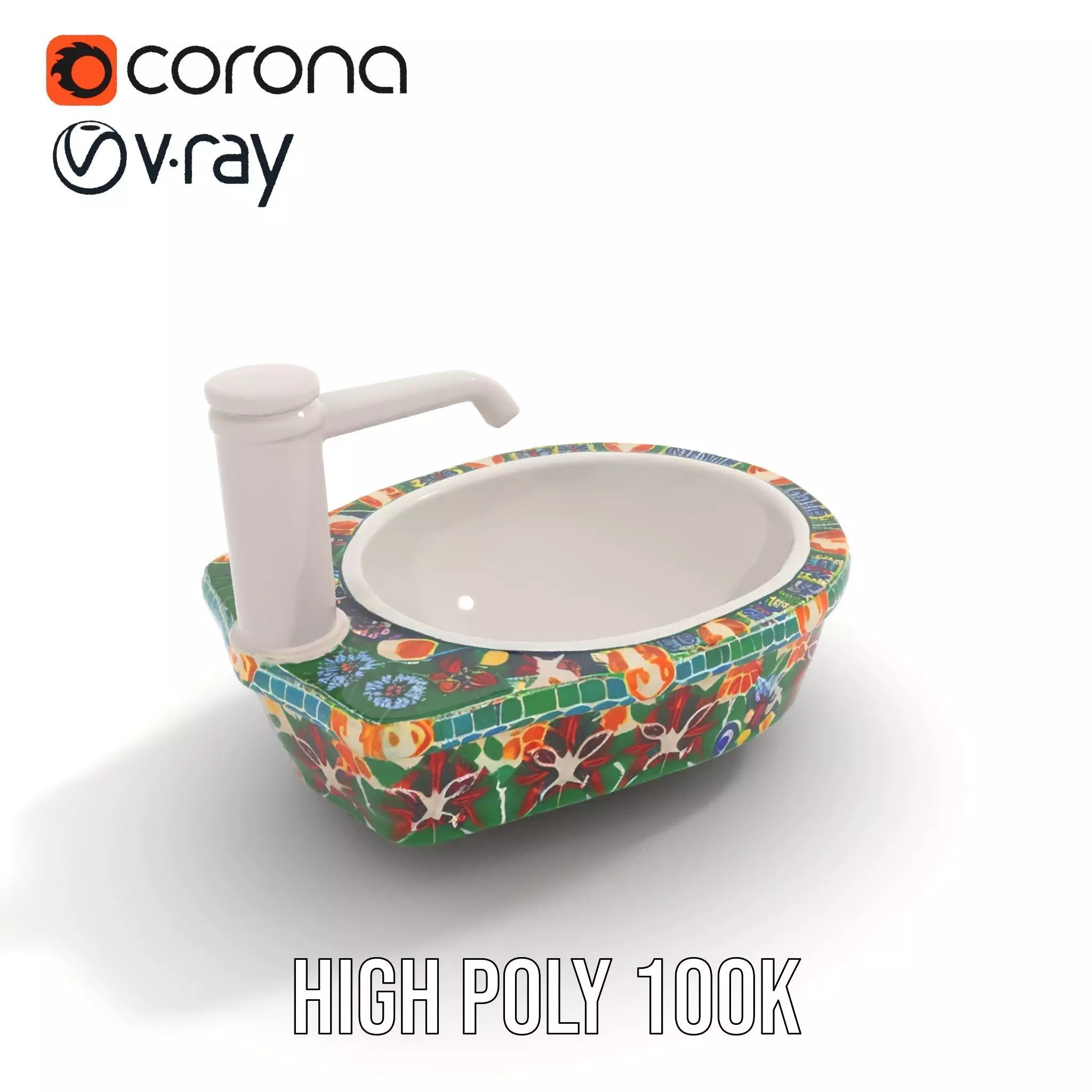 Colorful Mosaic Basin model pack Low-poly 3D model_18
