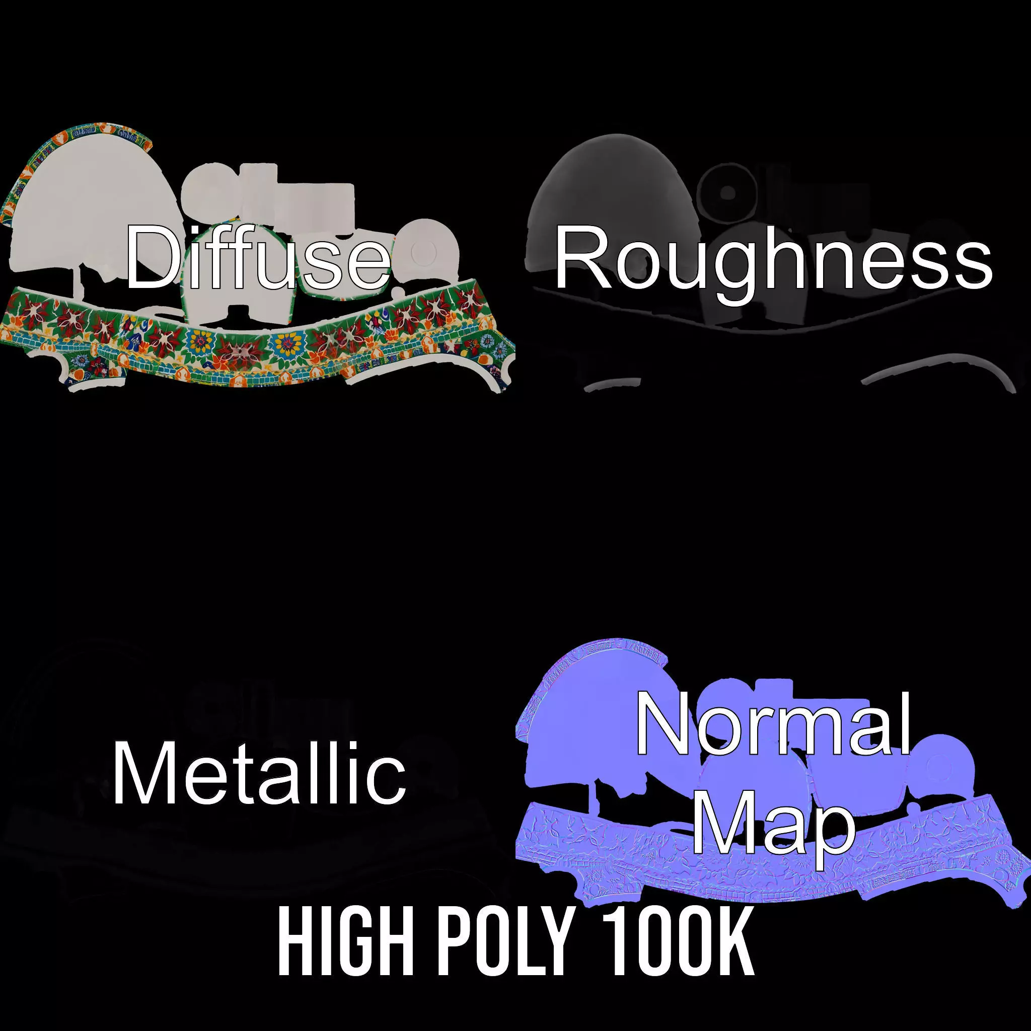 Colorful Mosaic Basin model pack Low-poly 3D model_3