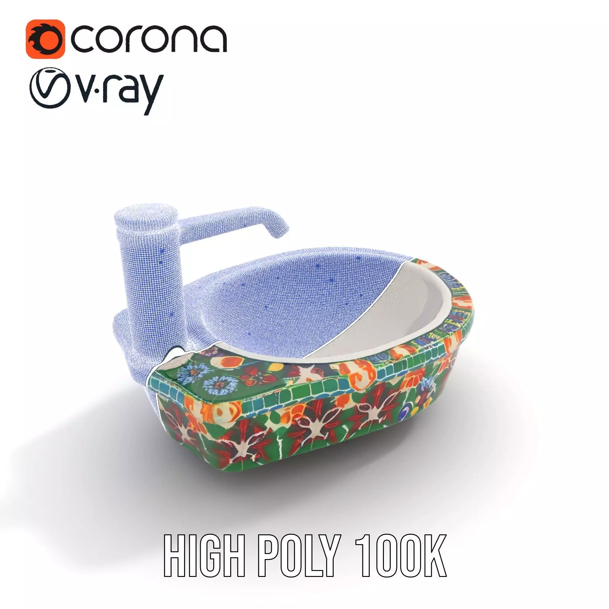 Colorful Mosaic Basin model pack Low-poly 3D model_32