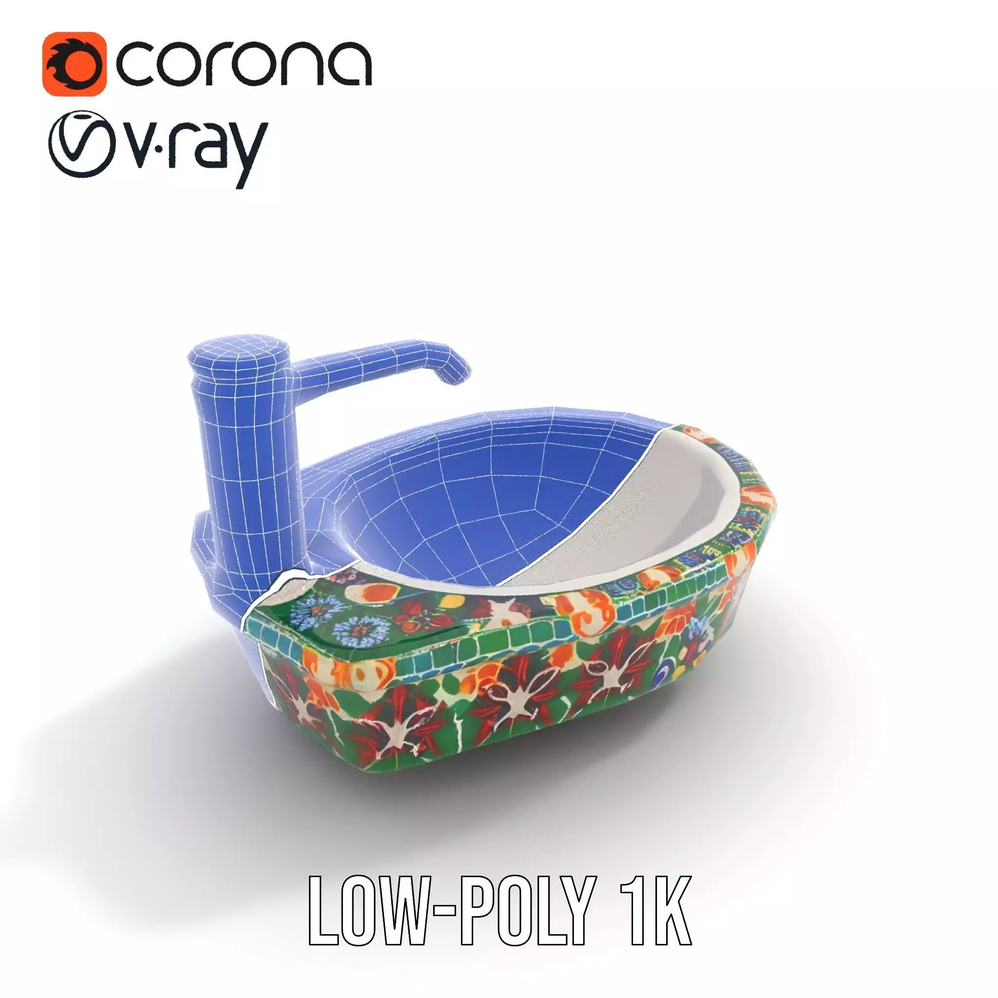 Colorful Mosaic Basin model pack Low-poly 3D model_28