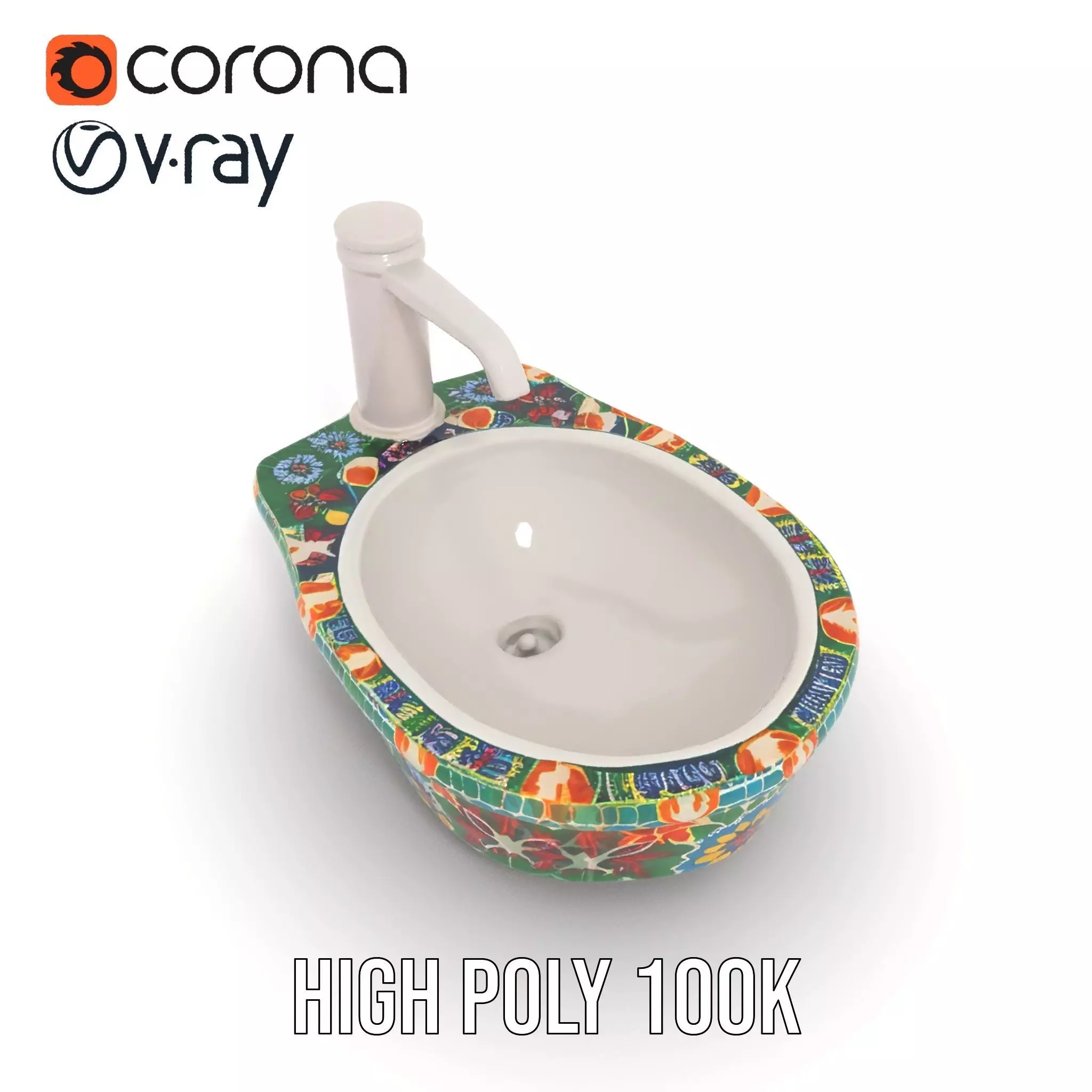 Colorful Mosaic Basin model pack Low-poly 3D model_15