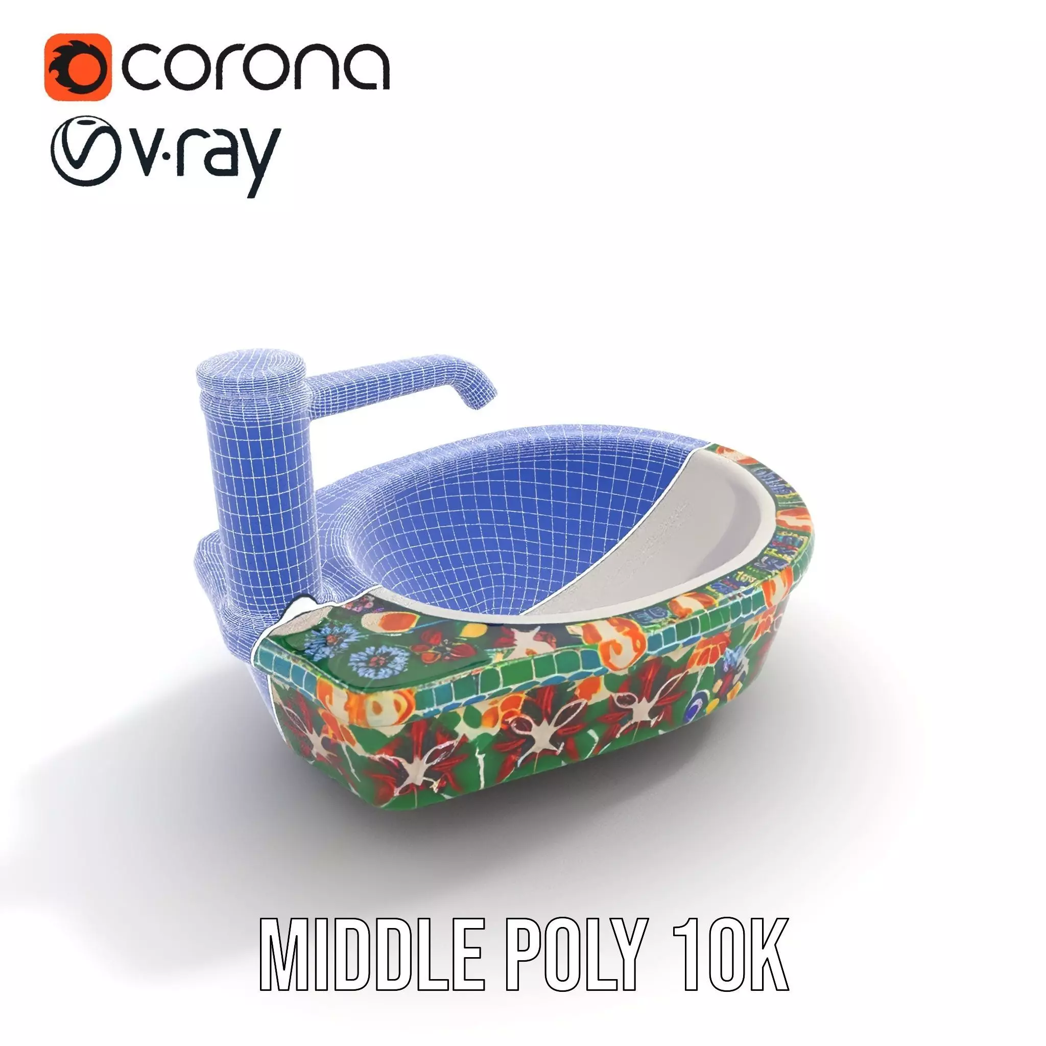 Colorful Mosaic Basin model pack Low-poly 3D model_27