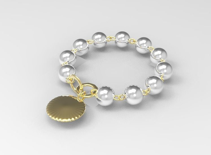 Golden Bracelet with Pearls High-poly 3D model