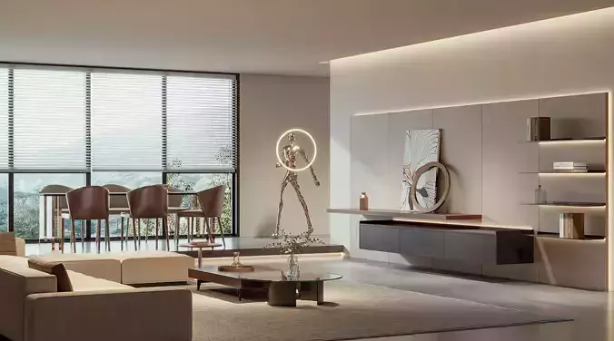 Contemporary Luxury Living Room with Dining Area 87