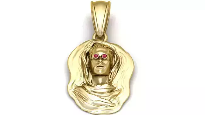 Golden Mystic Hooded Face Pendant with Ruby Eyes