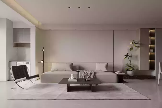 Modern Minimalist Apartment Living and Dining Space 76