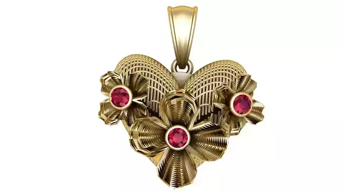 Golden Floral Heart Pendant 3D print model