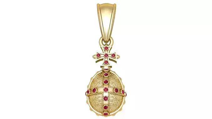 Golden Cross Egg Pendant with Ruby Accents