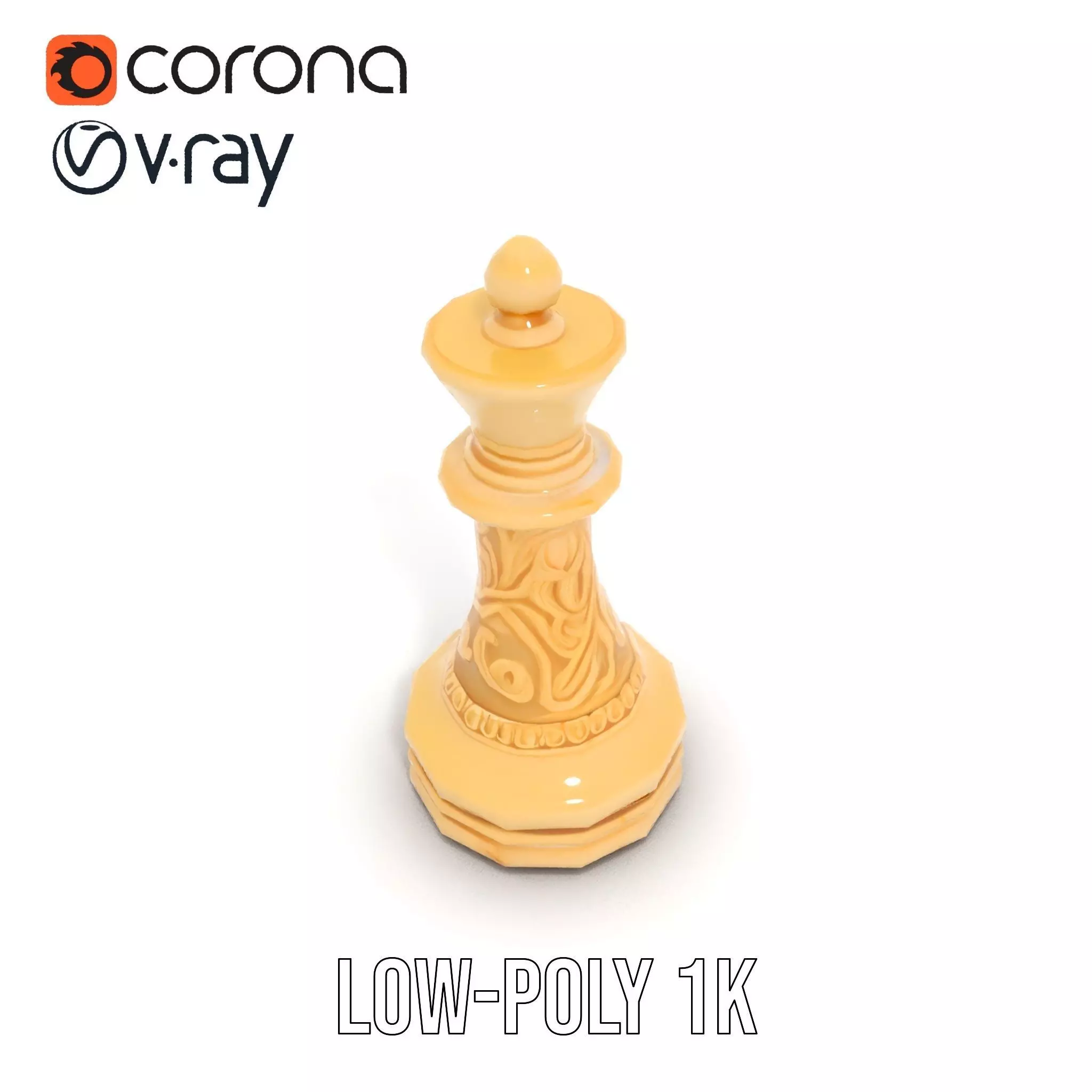 Ornate Ivory Chess King model pack Low-poly 3D model_9