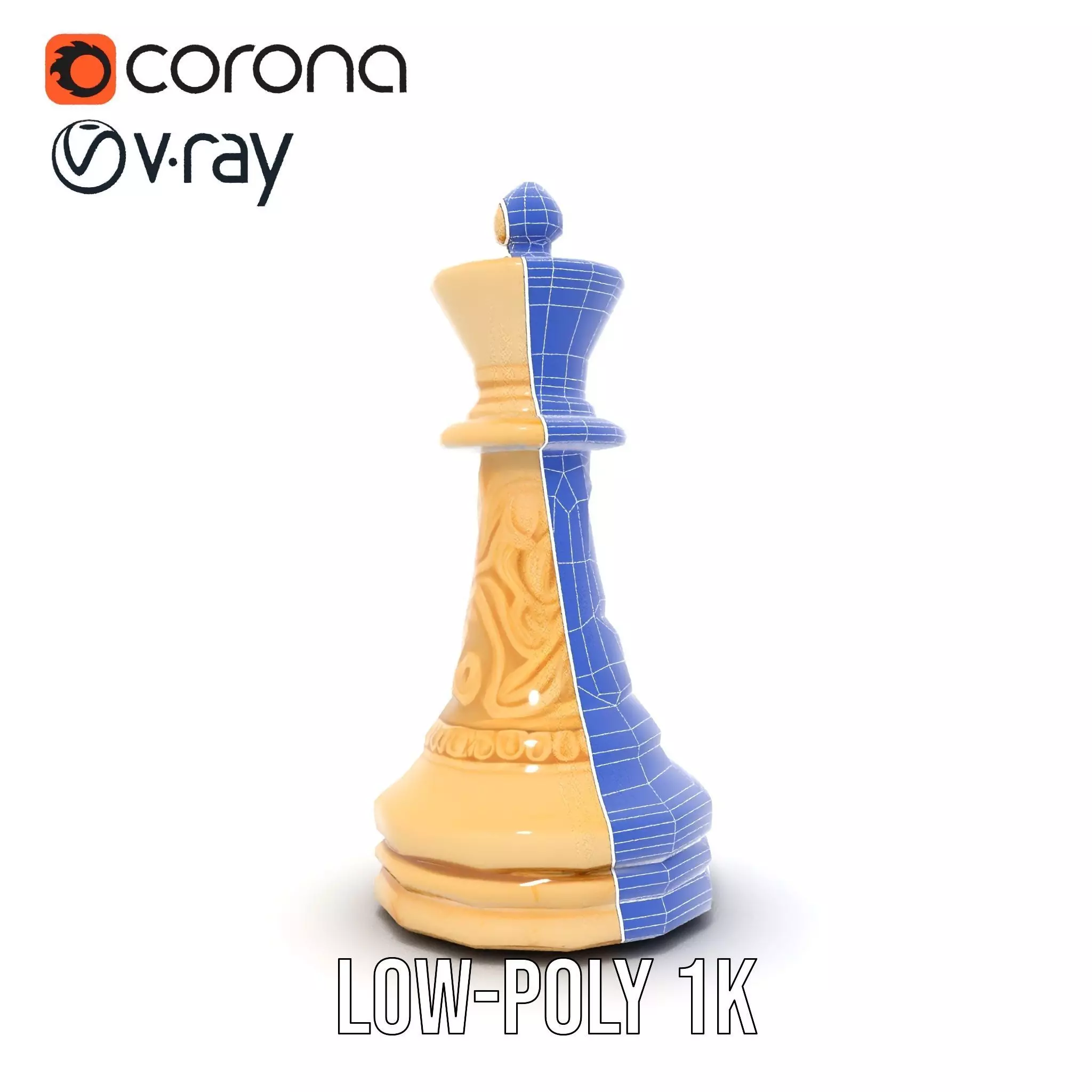 Ornate Ivory Chess King model pack Low-poly 3D model_12