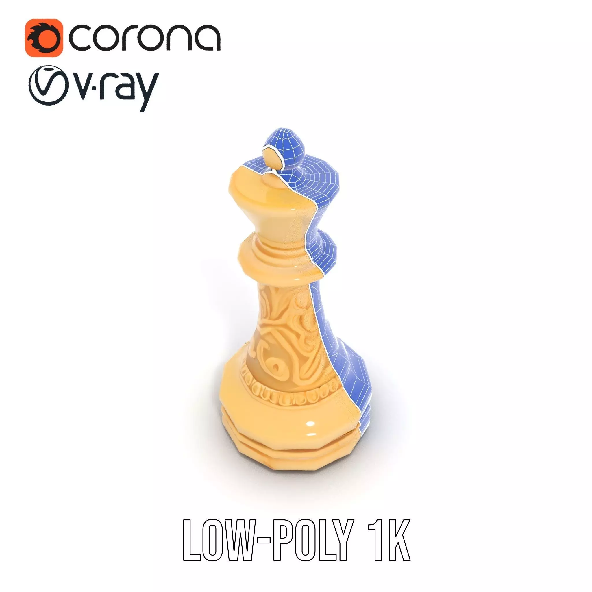 Ornate Ivory Chess King model pack Low-poly 3D model_31